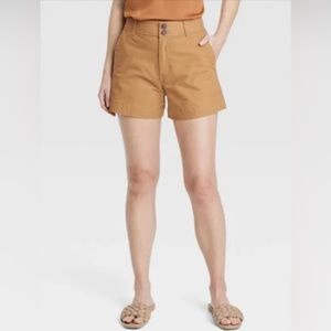 Women’s Mustard Chino High Waisted Paper bag Shorts, Sz 4